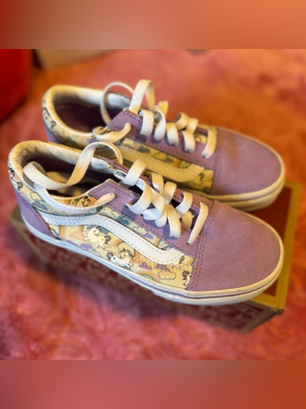 Vans Kids Purple Low-Top Sneakers with unicorn Side Print